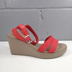 Crocs Leigh II Womens 8 Ankle Strap Wedge Heels